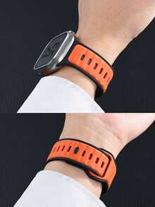 1pc Compatible With Apple Watch Bands, Outdoor Sports Fitness Yoga Waterproof Sweatproof Ultra-Thin Soft 3D Embossed Texture Dual-Color Silicone Strap, Suitable For Apple Watch Ultra/Series 3/2/1/SE/S9/8/7/6/5/4/3/2/1, 38/40/41mm, 42/44/45/46/49mm, Unisex Smartwatch Replacement Accessory - Black Orange - View 9