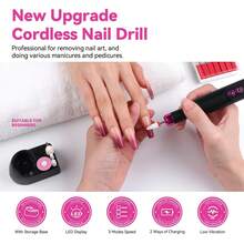Cordless Electric Nail Drill, Rechargeable Nail File Kit For Gel & Acrylic Nails, Manicure Pedicure At Home/Salon, Perfect Gift For Women & Daily Essentials - 黑色 - 查看 2