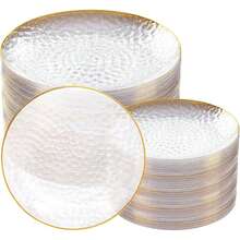 50/25/20/10/5/1pcs Transparent Hammered Gold Rim Plates, Salad Plates, 10.25 Inch And 7.5 Inch Dinner Plates, Suitable For Halloween, Christmas Gifts, Family Gatherings, Parties, Outdoor, Weddings, Restaurants, Kitchen