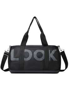 1 pieza Bolsa de viaje impermeable para mujer, bolsa deportiva, de yoga y gimnasio con estampado de letras de moda coreana, bolsa de equipaje para viajes cortos