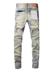 Men's And Women's Jeans, Painted Worn-Out African American High Street Denim Pants, Men's Perforated Art New Harajuku, Men's And Women's Patch Denim Shorts - 淺色水洗藍 - 查看 3