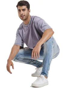 3 Pack Oversized Shirts Men Stone Washed Vintage Graphic Tees Heavyweight Cotton Shirts Loose Fit Casual Tshirts - 3 件黑色 - 查看 9