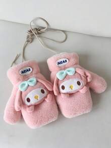 Sanrio قفازات كورية صغيرة جديدة للخريف والشتاء، مطرزة برسوم كرتونية جميلة، سميكة ودافئة من الفرو