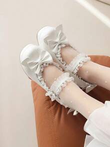 Women Kawaii Mid Block Heel Mary Jane Rockabilly Pumps With Bow Platform Chunky Heel Cute Sweet Shoes - 白色 - 查看 1