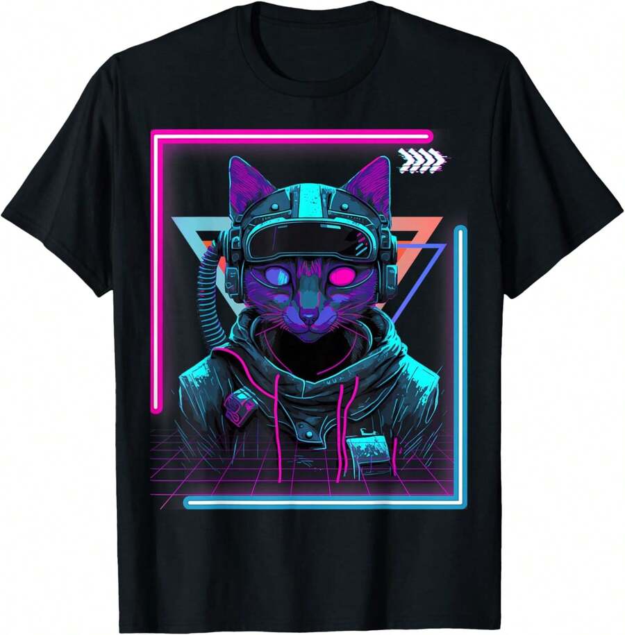 Cyberpunk Cat Kitty Punker _ Futuristic Cyber Punk T-Shirt - 黑色 - 查看 1