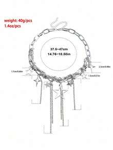 1pc Rhinestone Embellished Choker Necklace, Party/Nightclub Jewelry - Silver - View 8