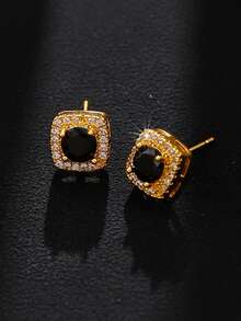 2pcs Cubic Zirconia Square Stud Earrings, Fashionable Luxury Personalized High-End Unisex Earrings For Daily Wear