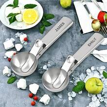 1pc Personalized Ice Cream Scoop - Customized Engraved Spoon And Melon Baller, Perfect Gift For Her, Women, Mom, Kids, Boyfriend Or Home Kitchen - Silver-new - View 1