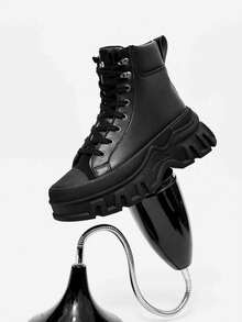 SLnU3 SLNU★3 Men's Fashionable Casual Thick Sole High Top Shoes  Punk  Casual    Fashion Cool Punk Style  Outdoor    Spring And Autumn - Tất cả màu đen - Xem 4