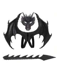 全新升级版 RP 龙套装万圣节装饰龙翼尾面具套装角色扮演圣诞节、万圣节、感恩节复活节礼物万圣节礼物 | 龙战士全套服装，万圣节主题服装，派对服装，包括面具 + 翅膀 + 尾巴，5 种颜色可选 - 彩色 - 查看 7