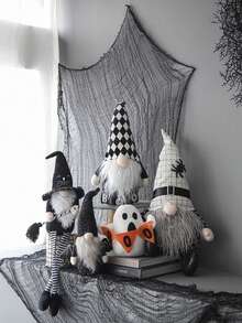 4.3x4x26.8" Fabric Sitting Black Gnome With Broomstick&Long Legs, For Halloween Decor