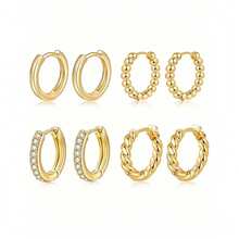 6pcs/4pcs/2pcs Set Vintage Metal Beads & Braided Hoop Earrings, 14K Gold Plated, Minimalist Fashion Jewelry
