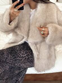 Seelio 秋冬新款厚人造毛领人造毛内衬中长款时尚皮草大衣