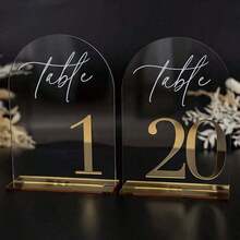 10Pcs Acrylic Table Number Signs Set Clear Table Number Cards For Wedding Ceremony Restaurant Graduation Party Number 1-10/Number 11-20 - Multicolor - View 5