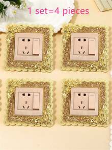 1片全新树脂单/双灯开关装饰面板盖贴纸，家居装饰墙贴 - 金色 - 查看 12