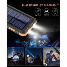Solar Power Bank With Built-In Flashlight, Compass, And Automatic Output Adjustment Function. Waterproof, Dustproof, And Shockproof, Suitable For Camping, Hiking, Fishing, And Cycling. - Black - View 3