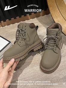 WARRIOR 1 Pair Unisex Outdoor Lace-Up Boots, Fashion Comfortable Leather Waterproof Durable Non-Slip High-Top Travel Hiking Work Boots, Couple Shoes