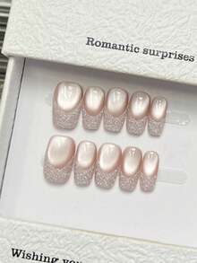 10 قطعة أظافر مربعة مصنوعة يدويًا للضغط عليها، قصيرة وبسيطة باللون الوردي الفاتح والأحمر والمطلية بالثلج والمزخرفة بالترتر والفرنسية موحد اللون ذات التغطية الكاملة، أظافر فاخرة أنيقة مصنوعة يدويًا مناسبة للصيف والاستخدام اليومي والحفلات والشاطئ والرحلات الاستوائية، هدية مناسبة للنساء والفتيات كمستلزمات أظافر