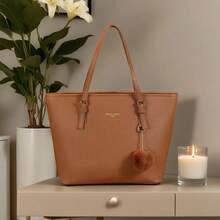 Bolso de mano/tote de gran capacidad minimalista de unicolor y versátil - Negro - Ver 1