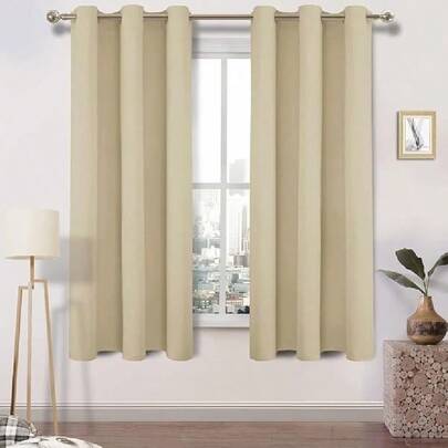  2pcs DWCN Blackout Beige Curtains - Eyelet Thermal For Bedroom & Living Room