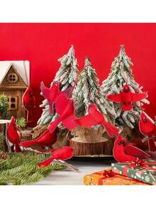 20/10 szt. Dekoracja choinkowa Czerwony Ptak, Drewniana dekoracja świąteczna Czerwony Ptak, Choinka, Wianek, Kominek, Schody, Wiszące ozdoby świąteczne, Sztuczny Ptak, Dekoracja świąteczna w stylu noworocznym Czerwony Ptak