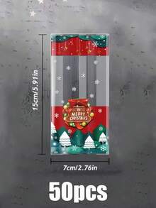 50pcs Christmas Transparent Snack Candy Bags, Gift Packaging Bags, Holiday Baking Dessert Cookie Self-Sealing Bags,Durable Material, Suitable For Candies, Gifts, Suitable For Christmas Decorations, Holiday Parties, Seasonal Decorations, Christmas Baking Supplies, Christmas Kitchen Storage Bags