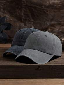 Men's Solid Baseball Cap, Casual - Black + Gray - View 2