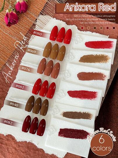  XEIJAYI 6-Color 15ml Red Brown Gel Nail Polish UV LED Soaking Nail Gel, Semi-Permanent, DIY Salon Quality Nail Art Gel