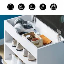 SoBuy 2 Tiers Shoe Rack Shoe Cabinet Shoe Storage Bench With Folding Padded Seat White W60 X D30 X H44cm FSR25-W - Grey - View 9