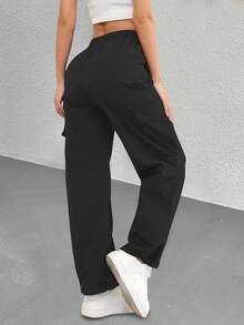 Pantaloni casual da donna a gamba dritta, con tasche con chiusura lampo a contrasto, versatili per molteplici occasioni