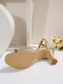 1 Pair Teenage Girls' Lace Embroidered Round Toe Chunky Heel Pumps, Apricot Color, Elegant & Versatile, PU Leather, Comfortable & Non-Slip, Heel Height 7.5cm, 2026 Spring/Summer New Style, Recommend Sizing Up One Size - Gold - View 7