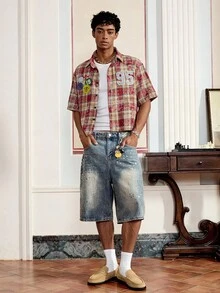 Men's Loose Plaid Short Sleeve Woven Shirt, Streetwear Ready - Multicolor - View 5