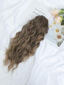18英寸多层马尾接发，爪夹式蓬松浓密水波纹假马尾假发，柔软自然，适合女性（深棕色带浅色马尾）接发 - 挑染棕色 - 查看 4