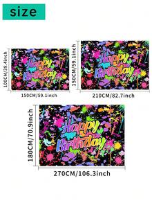 1 Peça Painel de Fotografia de Aniversário Feliz com Respingos de Tinta Colorida, Brilho Neon no Escuro, Banner de Festa 59.1*39.4/82.7*59.1/106.3*70.9 Polegadas, Decoração para Chá de Bebê, Festa de Dança, Uso Interno e Externo