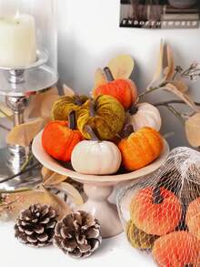 8pcs Mini Velvet Artificial Pumpkin Decor, Foam Core, Thick Velvet Fabric Exterior, Suitable For Autumn Atmosphere Decoration, Thanksgiving Harvest Backdrop, Birthday Party Tabletop Decor, Dining Table Centerpiece, Autumn Home Decor, Halloween Party - Multicolor-a - View 5