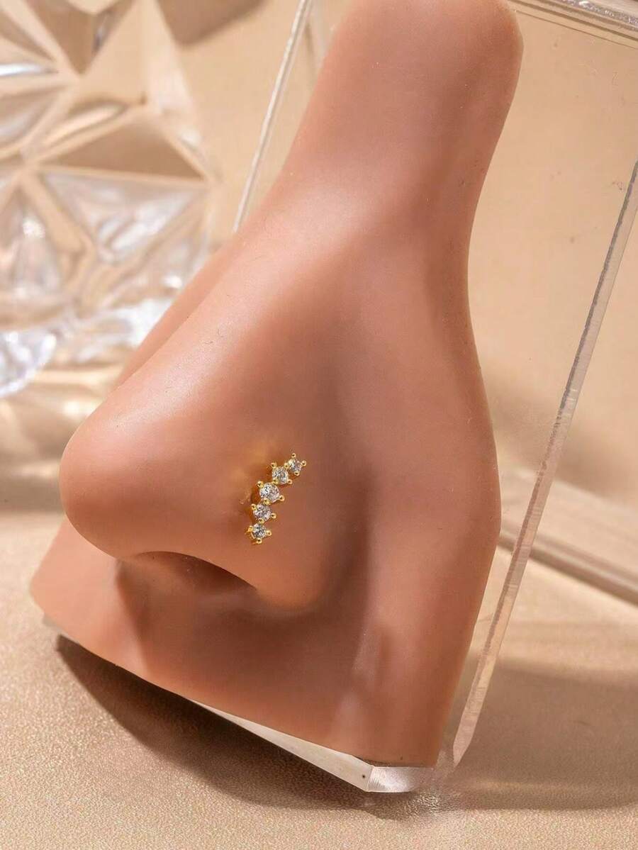 1 قطعة خاتم أنف/إبزيم من الفولاذ المقاوم للصدأ المرصع بالزركونيا النحاسي الفاخر والأنيق، هدية جذابة للحفلات للنساء