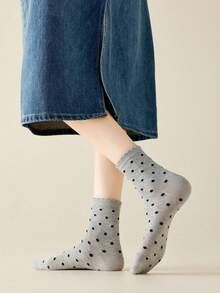 5 双女士简约波尔卡圆点图案甜美蕾丝边舒适柔软休闲百搭中筒袜，适合日常穿着 - 彩色 - 查看 8