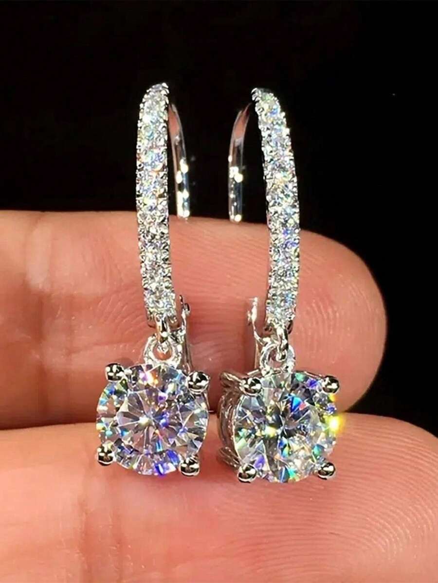 1 Pair Cubic Zirconia Teardrop Earrings For Teens, Suitable For Daily Decoration, Party Jewelry Or Birthday Gift - Silver - View 1