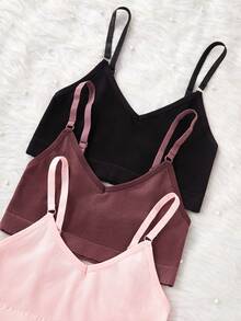 3件套性感V领无缝可调节肩带女士罗纹文胸 - 彩色 - 查看 4