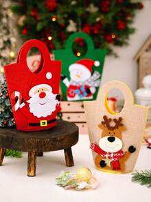 1PC Christmas Candy Bag With Festival Cartoon Design - Santa Claus Handbag, Festival Candy And Apple Bag Supplies, Portable Women's Festival Shopping Bag, Party Gifts For Festival Party Decoration, Perfect Christmas Gift Bag Christmas Decorations Winter Room Decor