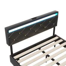 Lit 140/160x200 à Réglable, Lits 2 Places con Rembourré Tête de Lit, Cadre de Lits, con Lattes en Bois, Bed Flottant con Strass Capitonné y PU Noir