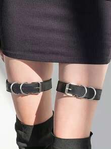 2pcs Women Sexy PU Leather Strap Fashion Gothic Style Thigh Garter Belt Decorative Suspender Thigh Straps Lingerie Stockings