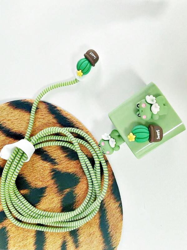 5pcs Frog & Cactus Design 18W/20W Apple Charging Cable Protector Sleeves, Anti-Breakage Charger Protector Charger Case Phone Accessories