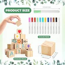43 pièces Ensemble de jeu pour Baby Shower, Idées uniques pour Baby Shower, comprenant 30 blocs en bois vierges DIY, 12 marqueurs et 1 panneau de jeu "Décore un bloc" pour la fête de révélation du sexe du bébé