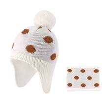 Baby Boys Girls Winter Hat And Collar Scarf Set Knit Toddler Earflaps Beanie Kids Warm Fleece Lining Hat With Pompom