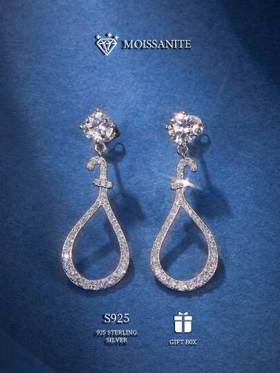 Boucles d'oreilles pendantes en argent sterling S925 1CT * 2 Moissanite de qualité VVS en forme d'aubergine pour femmes, boucles d'oreilles de qualité élégantes et , cadeau polyvalent et préféré avec boîte