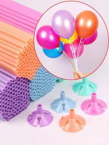 50 Peças de Suportes de Balão Macaron Multicoloridos, Série de Cores Variadas, Suportes de Balão na Cor Macaron, Suportes de Balão, Varas de Balão, Suportes de Balão Portáteis, Apoios de Balão