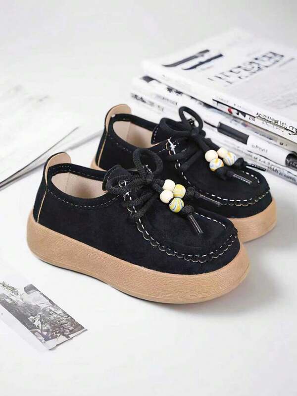 1 Paar neue PU Kinder/Kids Vintage Plateau-Loafer mit Perlendekor, vielseitige Lässig Mokassins mit weicher Sohle, leicht, rutschfest, geeignet für Schule, Tanz, Party, Alltag