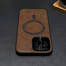 Retro Crazy Horse Leather Diamond Texture Magnetic Phone Case Compatible With IPhone 17 16 Pro Max 15 14 13 12 Pro Max For MagSafe Wireless Charging Simple Leather Texture Cover - Brown - View 5