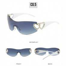 1 Pcs/Set Y2K Cutout Frameless Heart-Shaped Sunglasses, Multiple Colors Available Perfect For Daily Dates, Commuting, Street Style Outfits, Or As A Gift. Includes A Glasses Case. - 白腳藍灰色一片 - 查看 2
